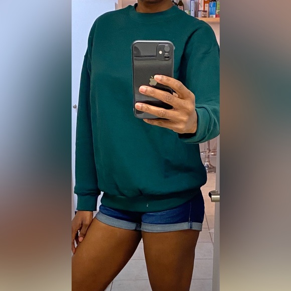 NEW Cherish Hunter green cotton long sleeve Crew Neck Fleece Lined sweatshirt - Picture 4 of 6